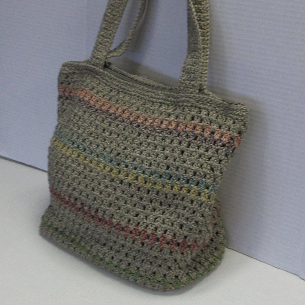 THE SAK Riviera Hand Crocheted Lined Striped Boho Hippie Tote Bag Style # 107705